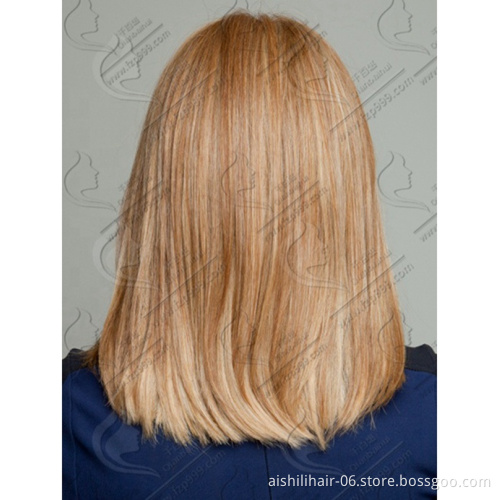 Wholesale heat resistant long straight mix glod and blonde wigs with side-part bangs synthetic hair wigs for women